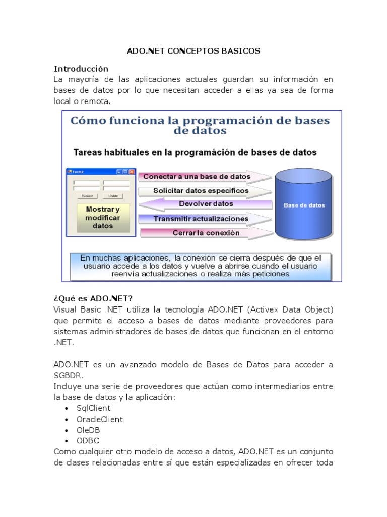 Ado Net Conceptos Basicos | PDF | Active X Data Objects | Tabla (base ...