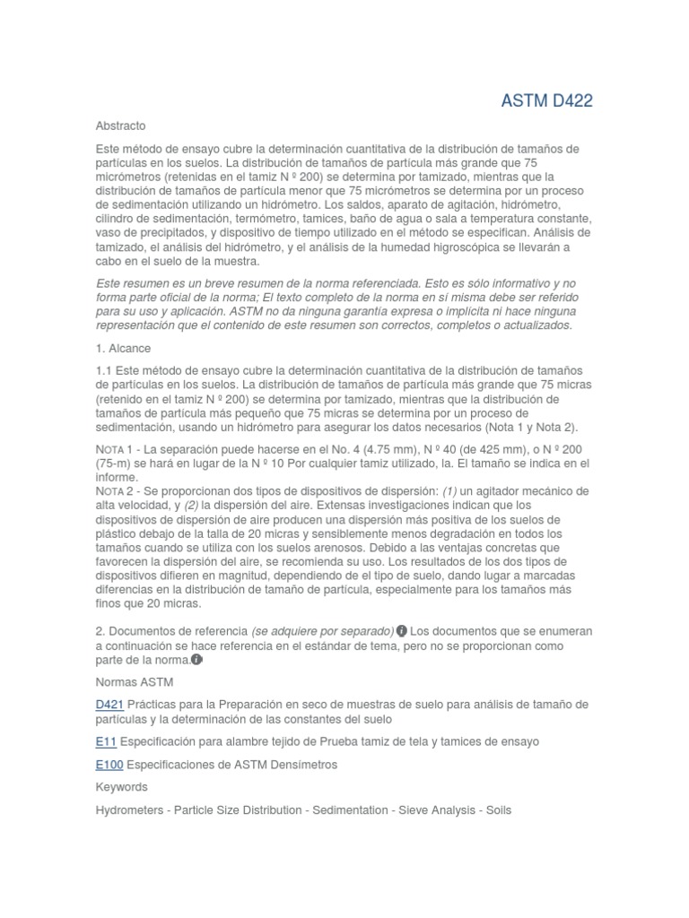 ASTM D422 | Ingeniería | Ciencia | Prueba gratuita de 30 días | Scribd