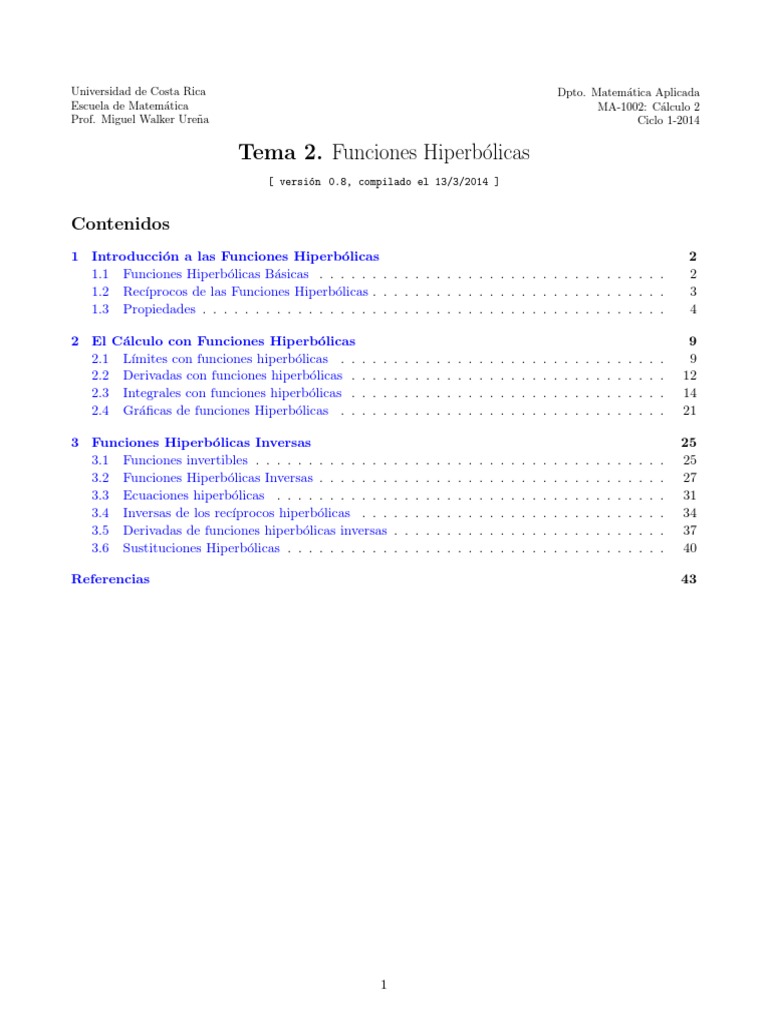 Tema 02. Funciones Hiperbólicas (v0.8) | PDF | Geometría hiperbólica ...