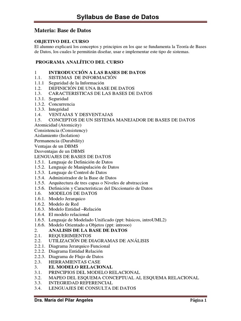Syllabus | PDF | SQL | Modelo relacional
