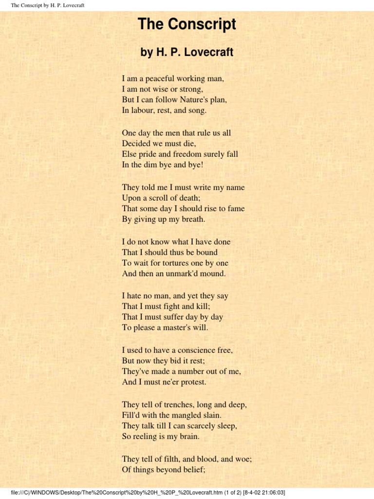 The Conscript: A Lovecraftian Poem | PDF | Law | Religion & Spirituality