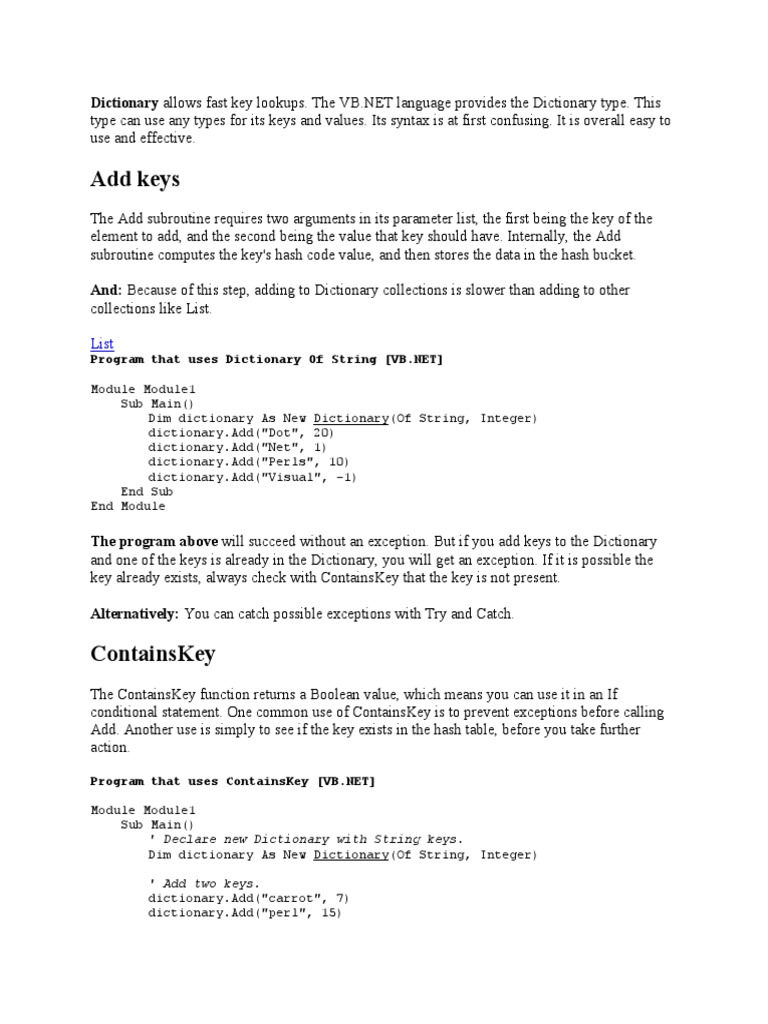 Add Keys: ' Declare New Dictionary With String Keys | PDF | Subroutine ...