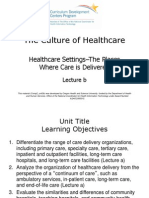 The Culture of Healthcare: Healthcare Settings-The Places Where Care Is Delivered