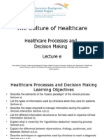 The Culture of Healthcare: Healthcare Processes and Decision Making Lecture e