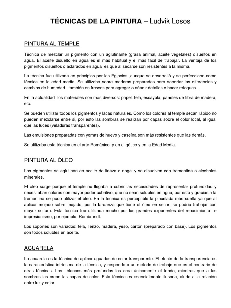Tecnicas de La Pintura | PDF | Pintura con acuarelas | Pinturas