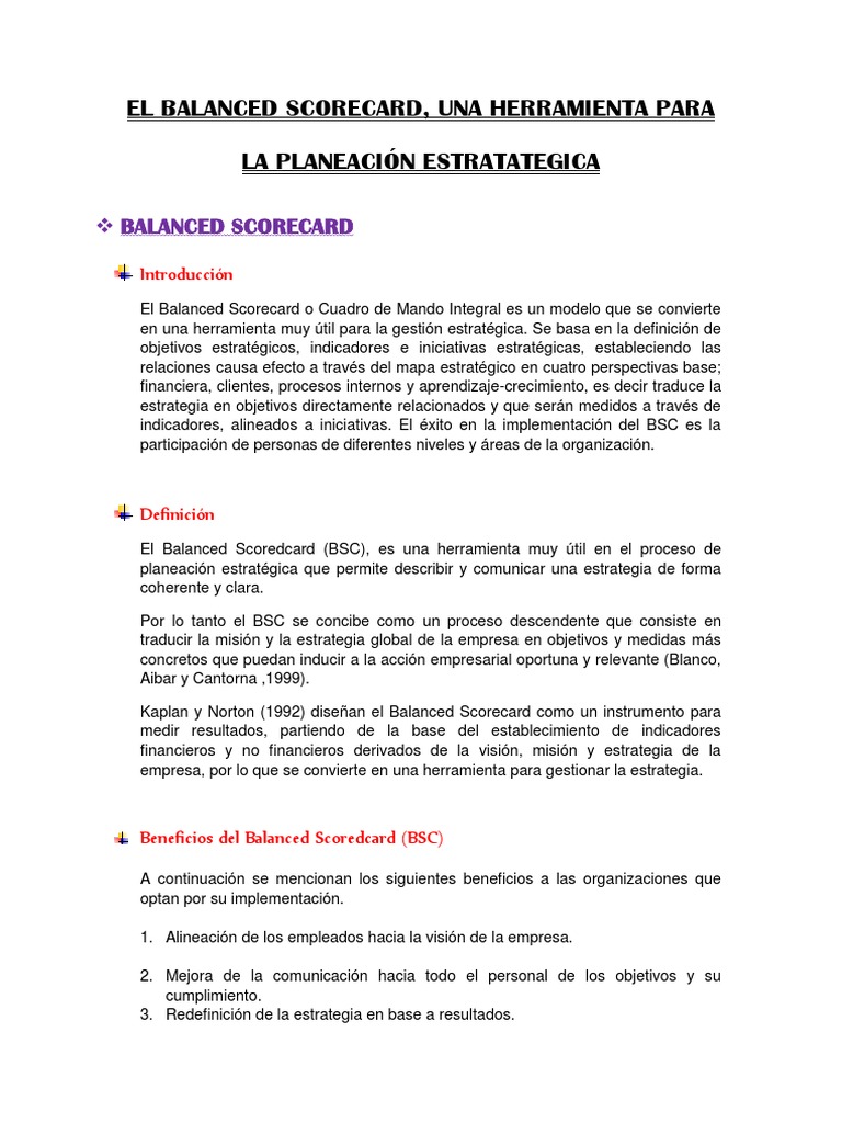 El Balanced Scorecard (Informe) | PDF | Economias | Cognición