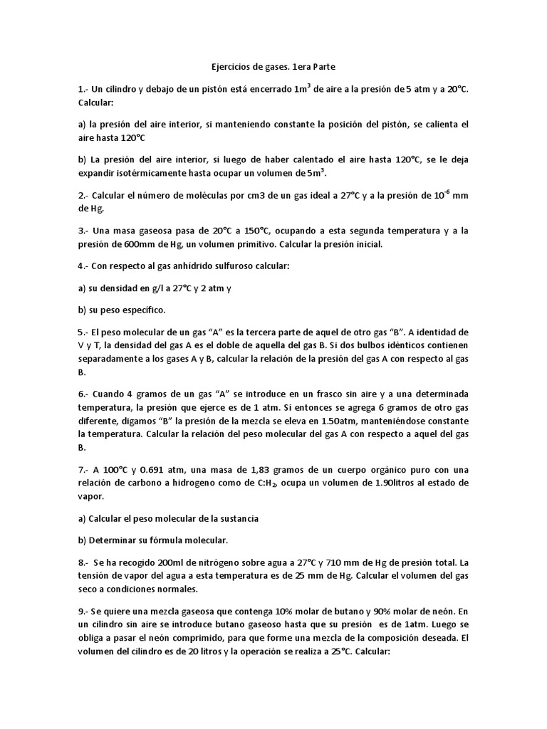 Ejercicios de Gases: Resoluciones y Cálculos | PDF | Gases | Mole (Unidad)
