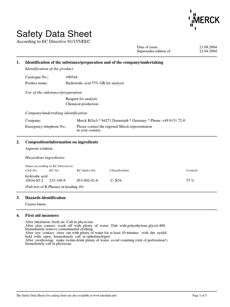 Safety Data Sheet According To EC Directive 91/155/EEC PDF