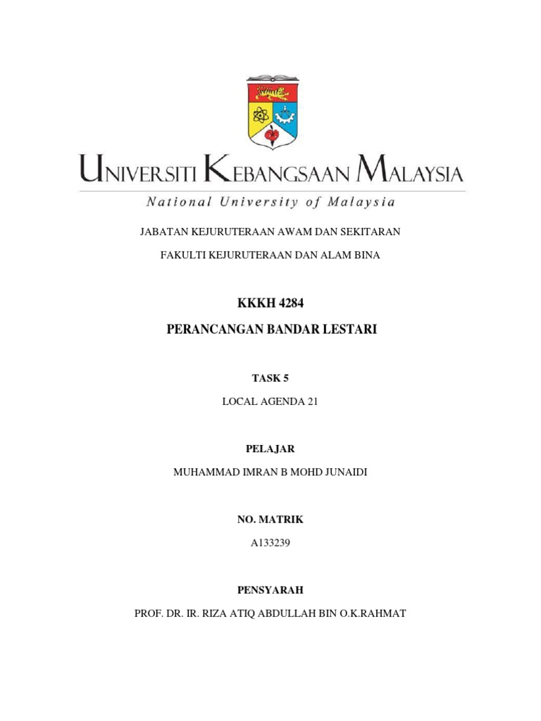Local Agenda 21 Task 5 Kkkh 4284 Sustainable Urban Development Pdf