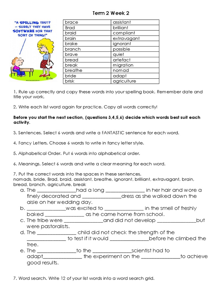 Term 2 Week 2 Spelling Activities | PDF | Language Arts & Discipline