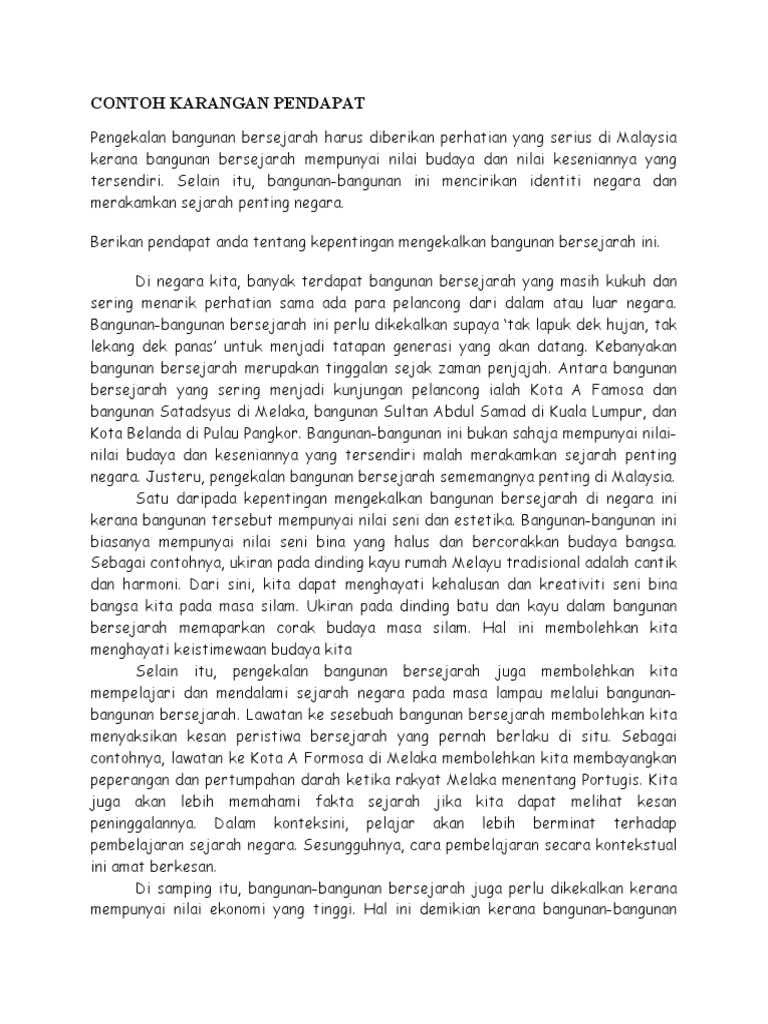 Contoh Karangan Kelebihan Bangunan Bersejarah