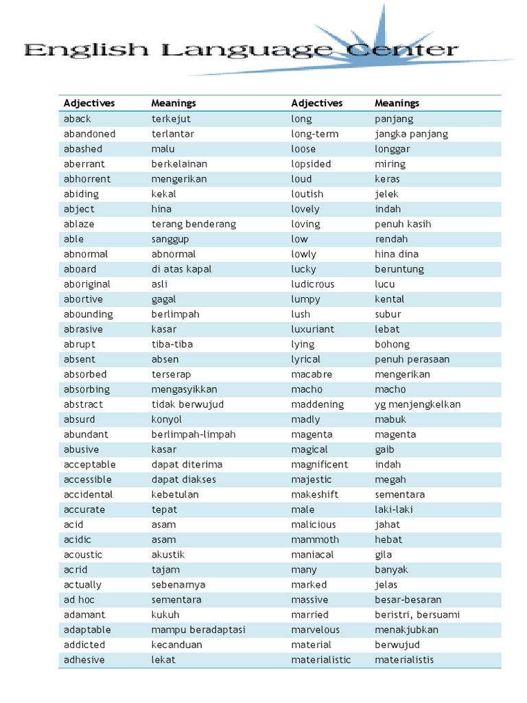 Adjective List | PDF