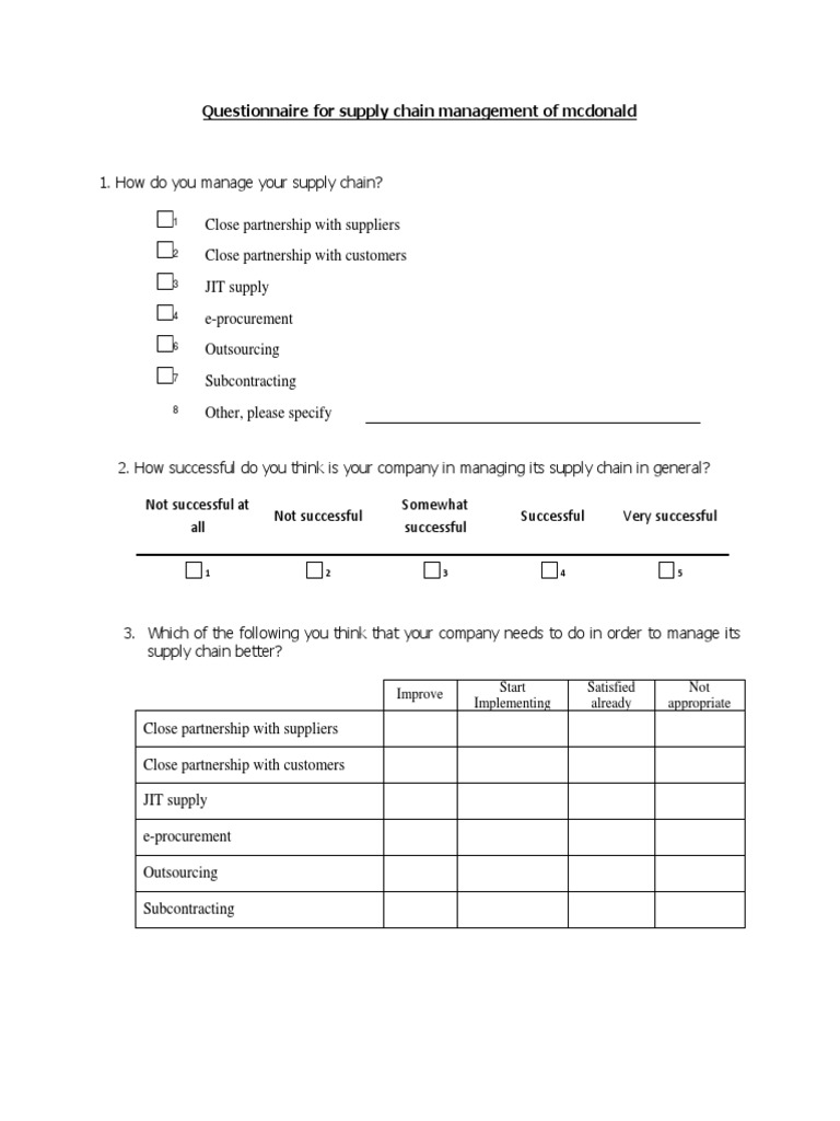 Questionnaire 1 Supply Chain Enterprise Resource Planning