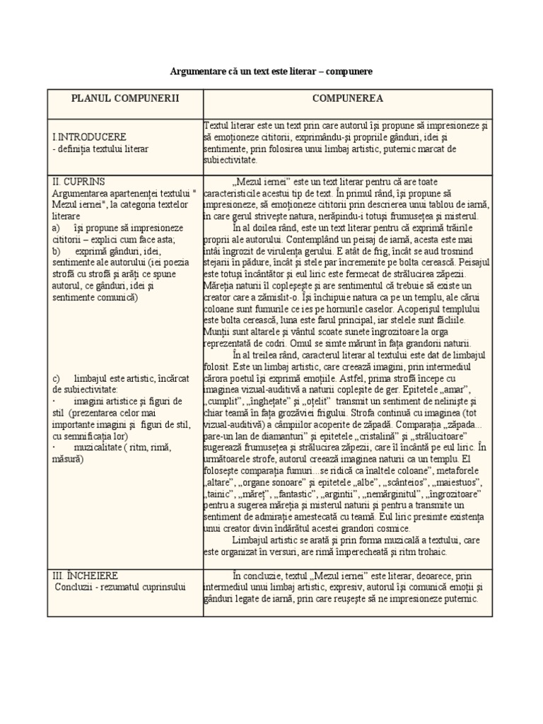 Argumentare CÄƒ Un Text Este Literar