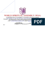 World Spiritual Assembly (Wsa) : (A Confederation of The Assembly of The World'S Religious Leaders)