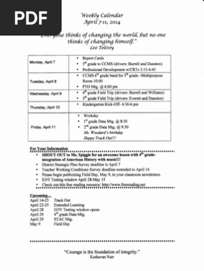 Weekly calendar