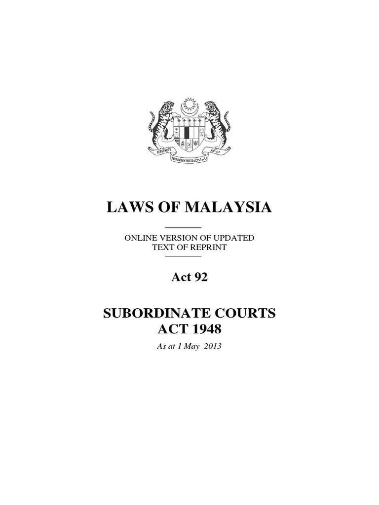 Act 92 Subordinate Courts Act 1948 Justice Of The Peace Magistrate