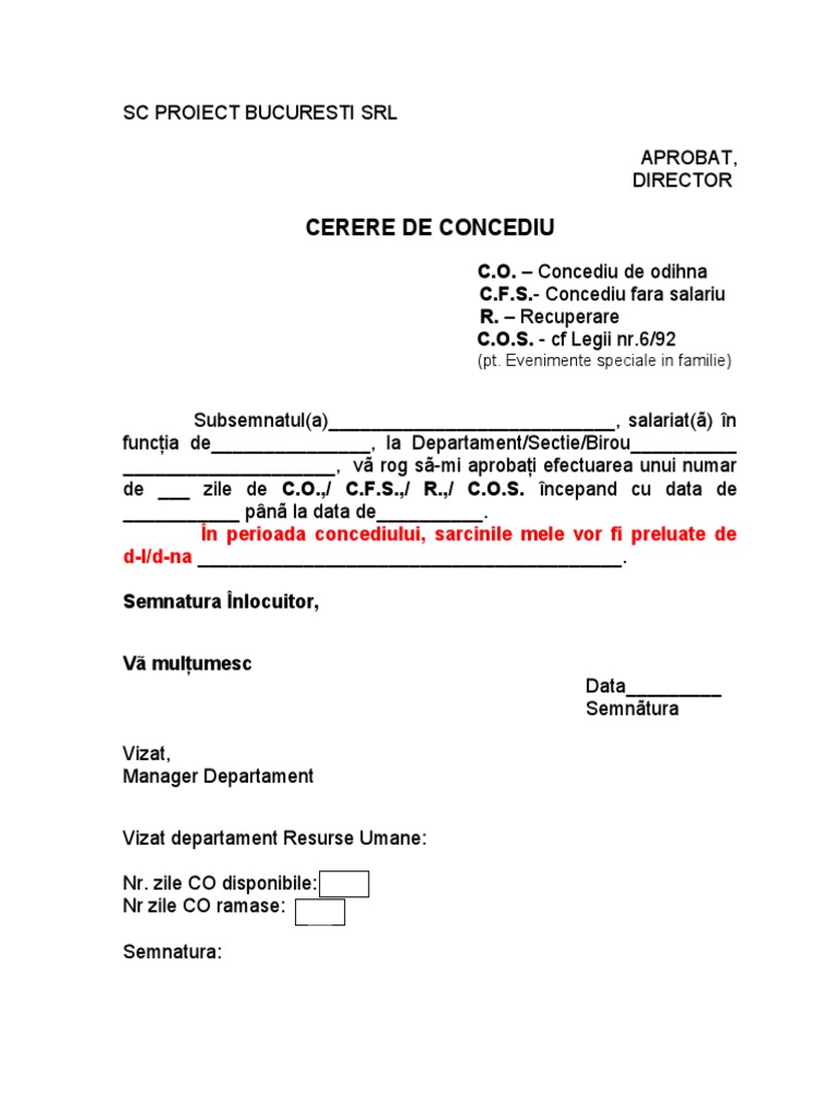 Cerere Concediu | PDF