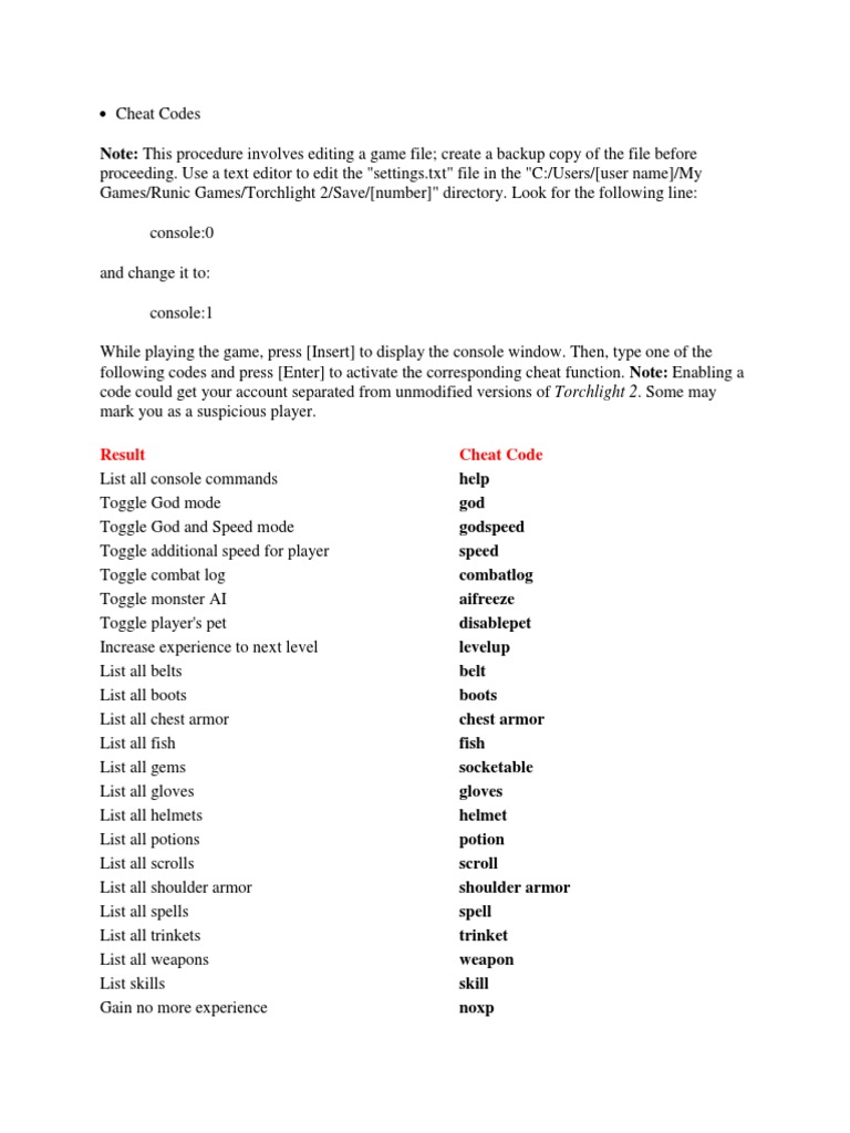 Torchlight 2 Cheat Codes Guide | PDF | Cheating In Video Games ...