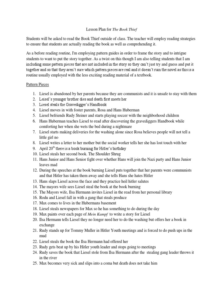Lesson Plan For The Book Thief The Holocaust Unrest