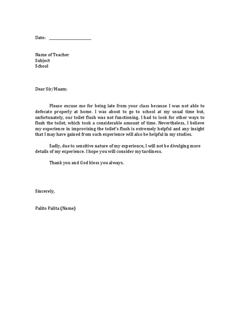 Excuse Letter Student - Tardiness