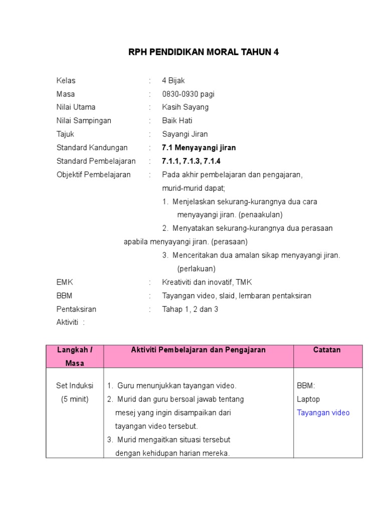 Rph Pendidikan Moral Tahun 4 Sayangi Jiran Pdf