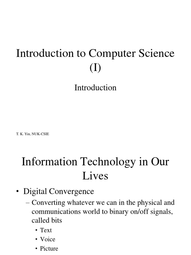 Introduction To Computer Science (I) : T. K. Yin, Nuk-Csie | PDF ...