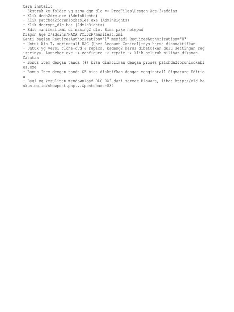 Instalasi DLC Dragon Age 2 | PDF