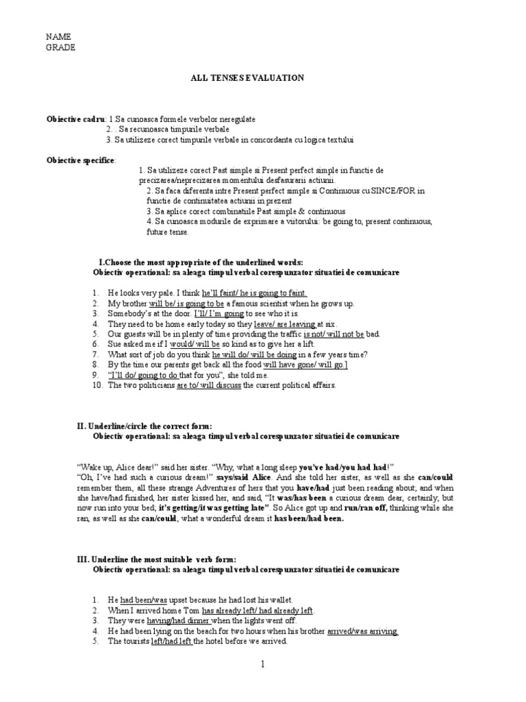 All Tenses Test | PDF | Grammar | Language Mechanics