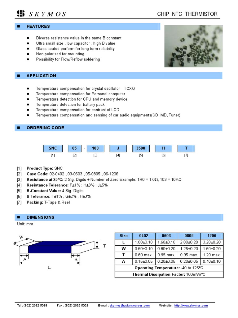 Chip NTC Thermistor | PDF | Electrical Resistance And Conductance ...