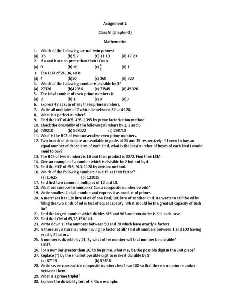 Class 6 Factors and Multiples Worksheet | PDF | Prime Number ...