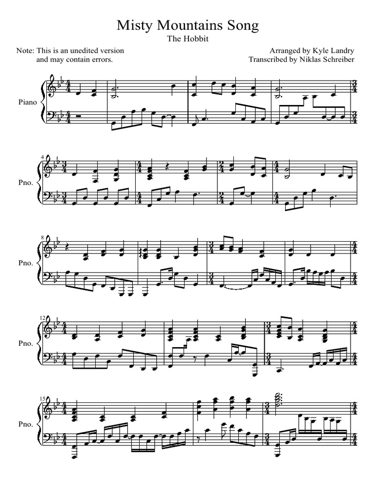 Misty Mountains Song Unedited | PDF | Hornbostel Sachs | Piano