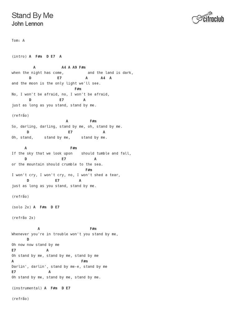 John Lennon Stand by Me Cifra Acoustic Guitar PDF The Beatles