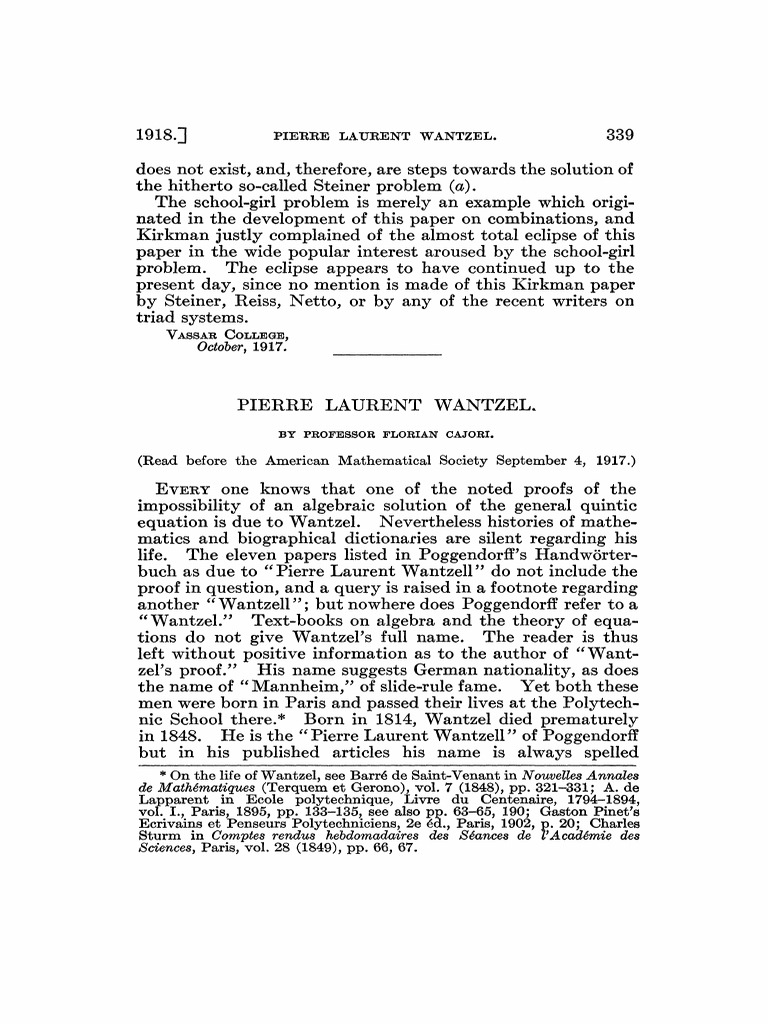 Pierre Laurent Wantzel PDF Functions And Mappings Abstract Algebra