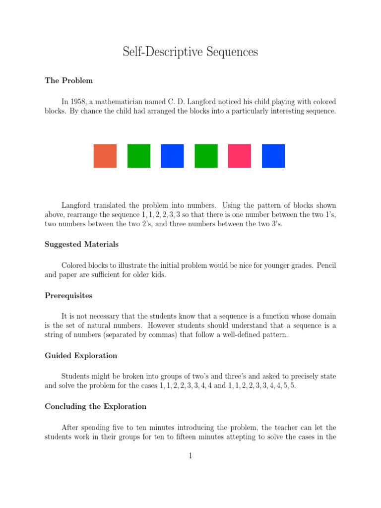 Self-Descriptive Sequences | Combinatorics | Sequence