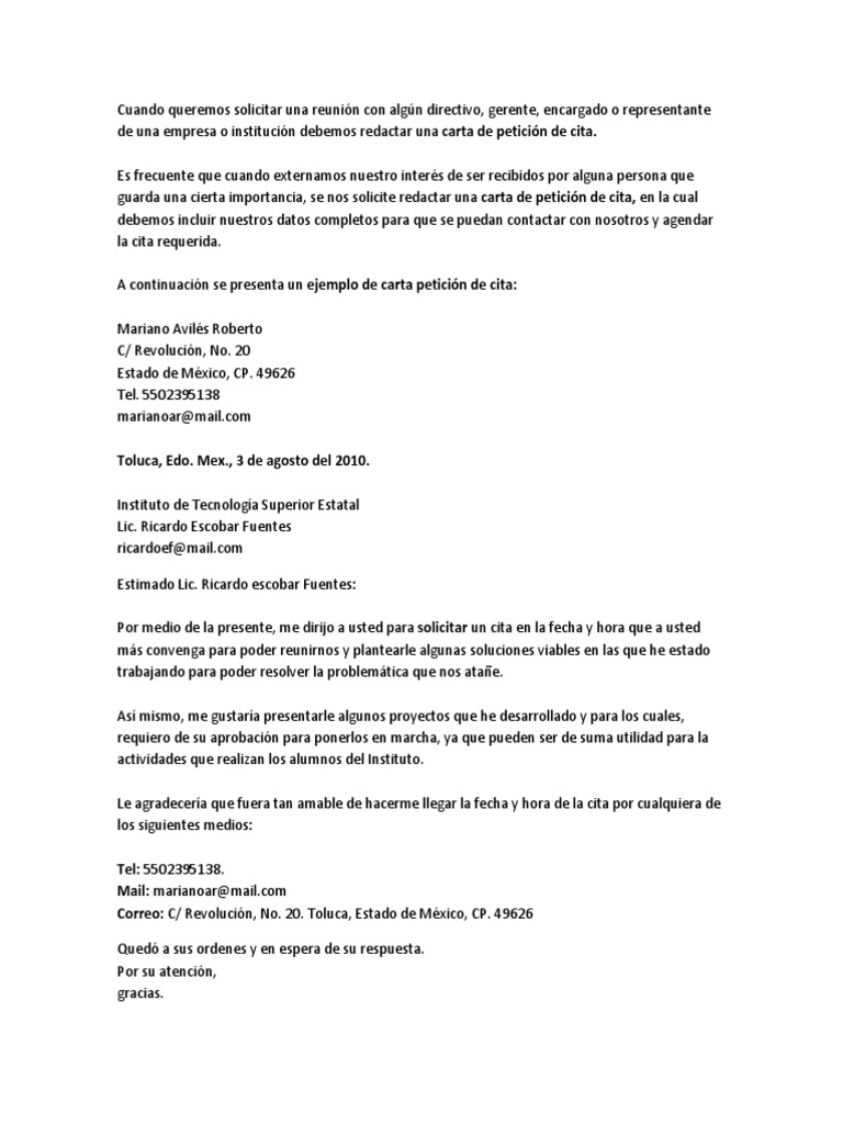 Cuando Queremos Solicitar Una Reunion Con Algun Directivo Pdf