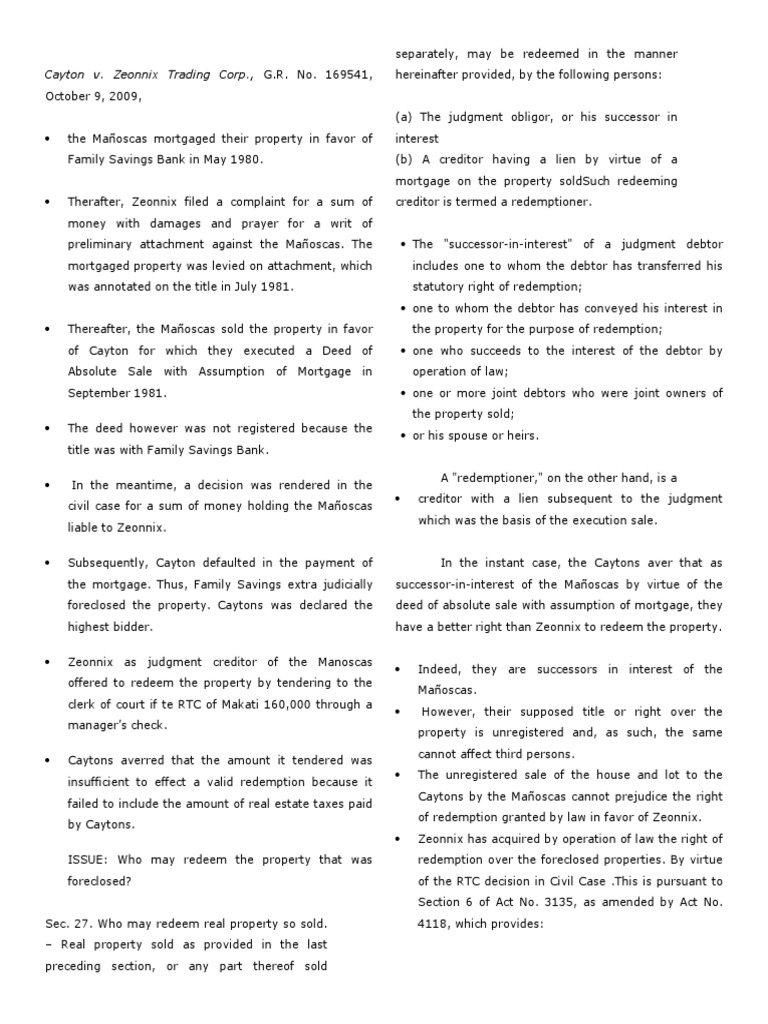 Redemption Rights in Foreclosure | PDF | Mortgage Law | Foreclosure