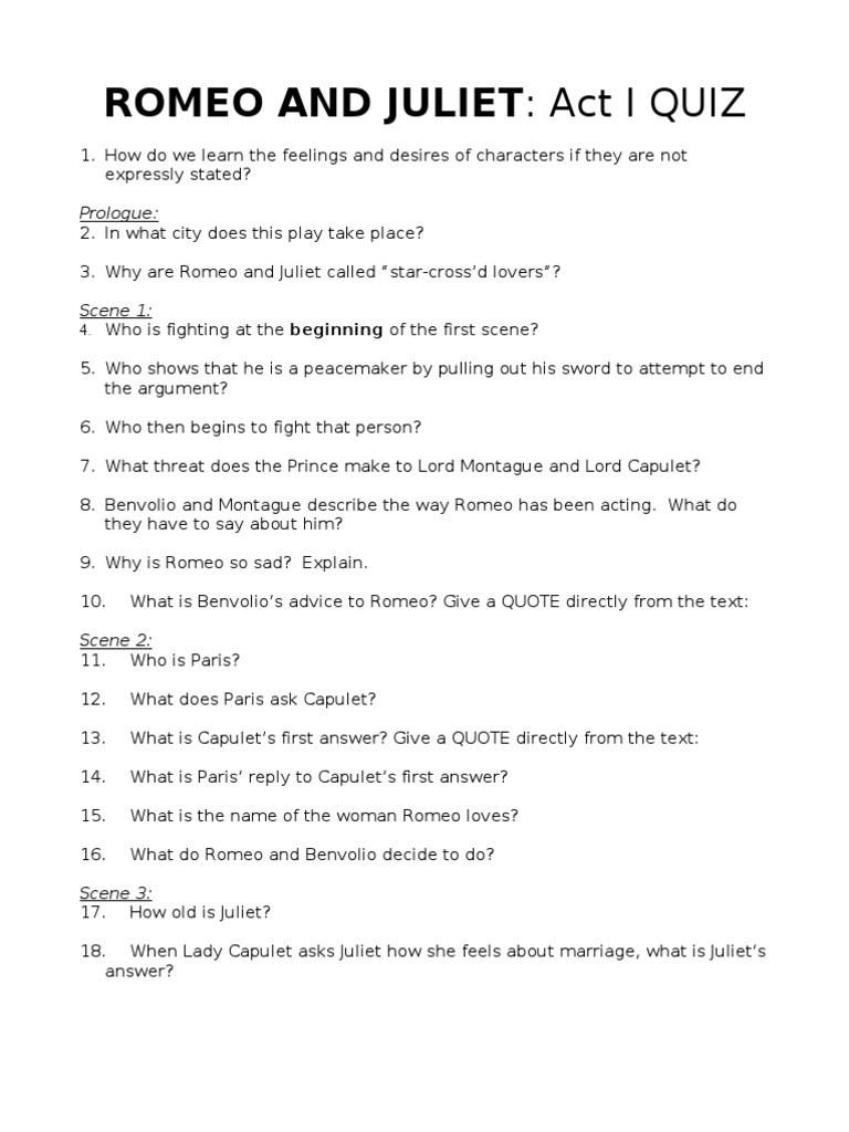 Romeo And Juliet Test With Answer Key Pdf