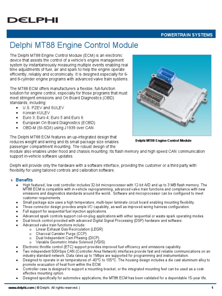 Delphi Mt88 Engine Control Module | PDF | Systems Engineering | Engines