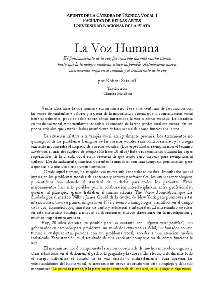 Funcionamiento y cuidado de la voz humana | PDF | Vocal | Sonido