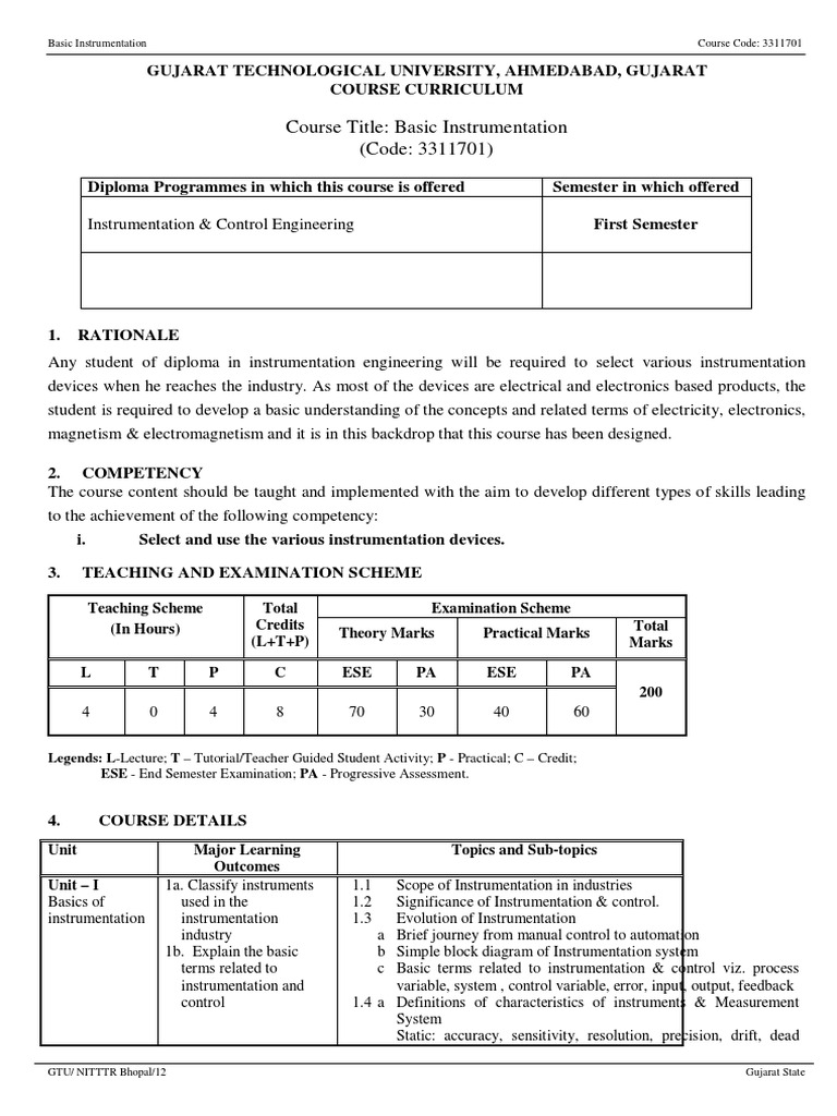 Course Title: Basic Instrumentation (Code: 3311701) | PDF ...