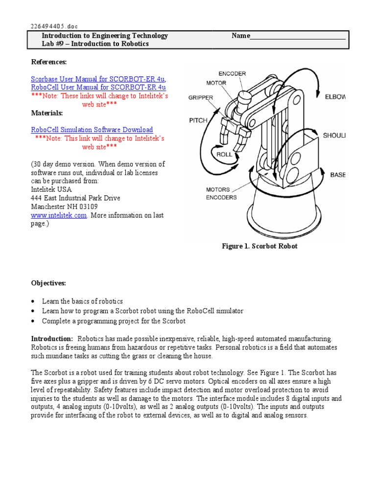 Scorbase User Manual For Scorbot-Er 4U Robocell User Manual For Scorbot ...