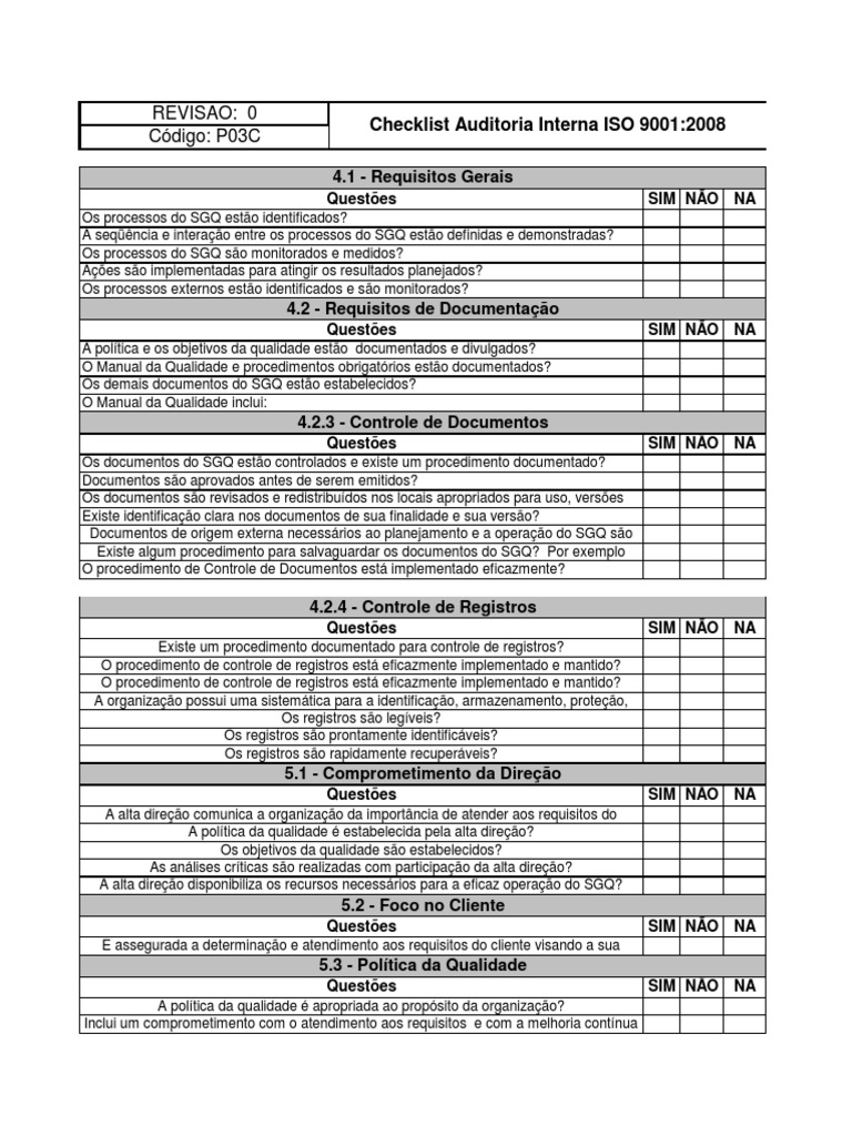 Checklist Auditoria Interna ISO 9001:2015 | PDF | Auditoria interna ...