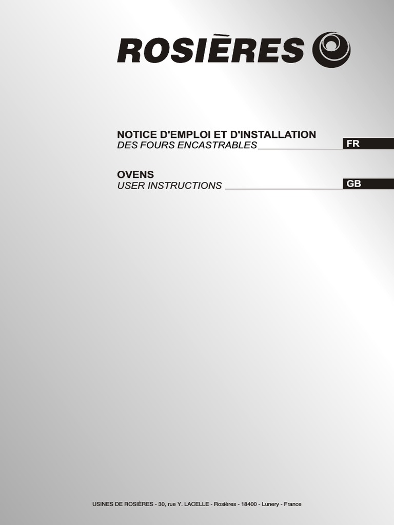 Notice d'emploi Four Rosières Pyrolyse PDF La nature — free download
