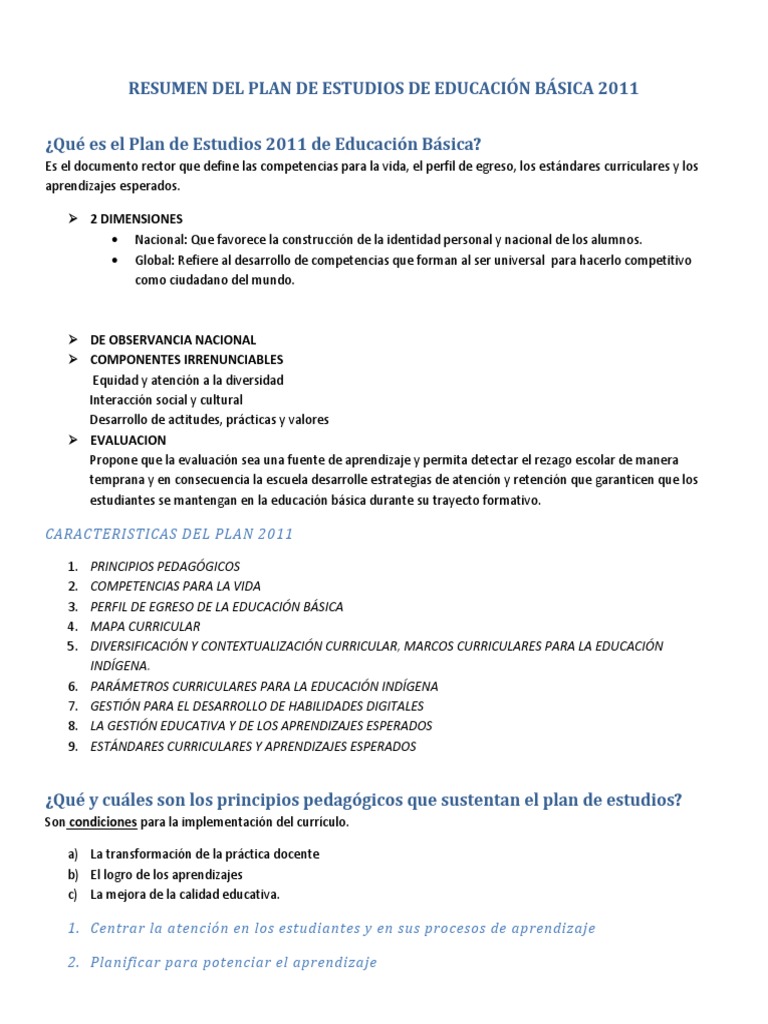 Resumen del Plan de Estudios 2011 | PDF | Plan de estudios | Evaluación