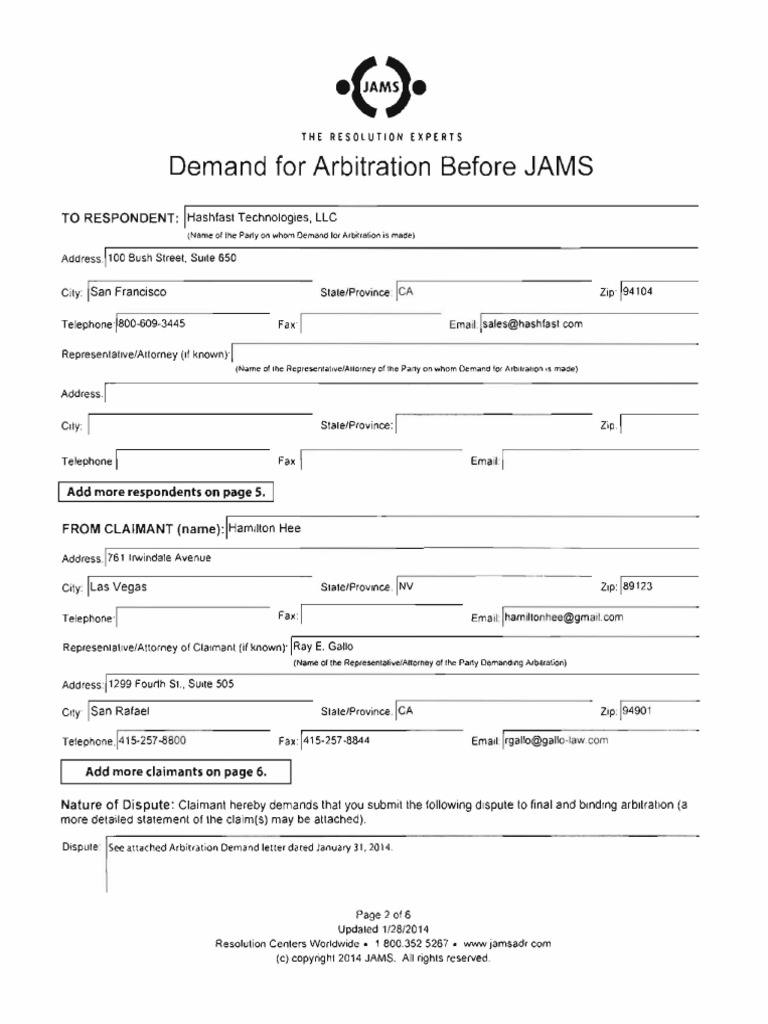 JAMS Arb Demand HeeRedacted1 Download Free PDF Arbitration Bitcoin