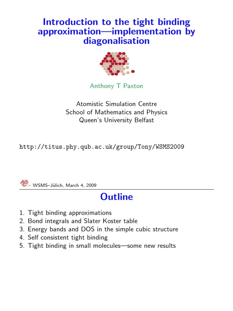 Slater-Koster Tight Binding Overview | PDF | Theoretical Physics ...