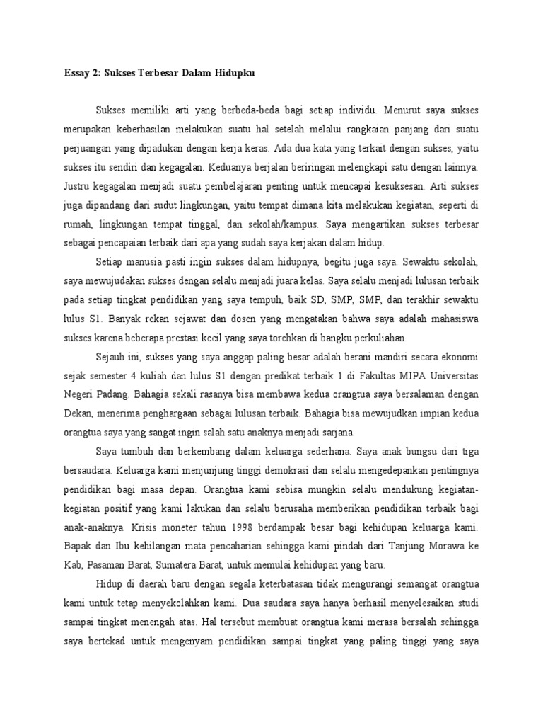 Essay 2 Sukses Terbesar Dalam Hidupku | PDF