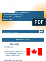 What's the Use? A Comparative View of Trademark Use Requirements:
Canada, Mexico, and Brazil 
April 25, 2014