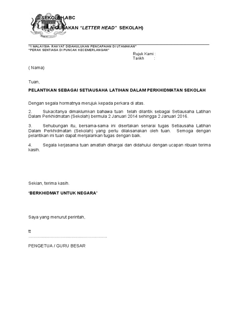 Contoh Surat Perlantikan Su Ladap Sekolah